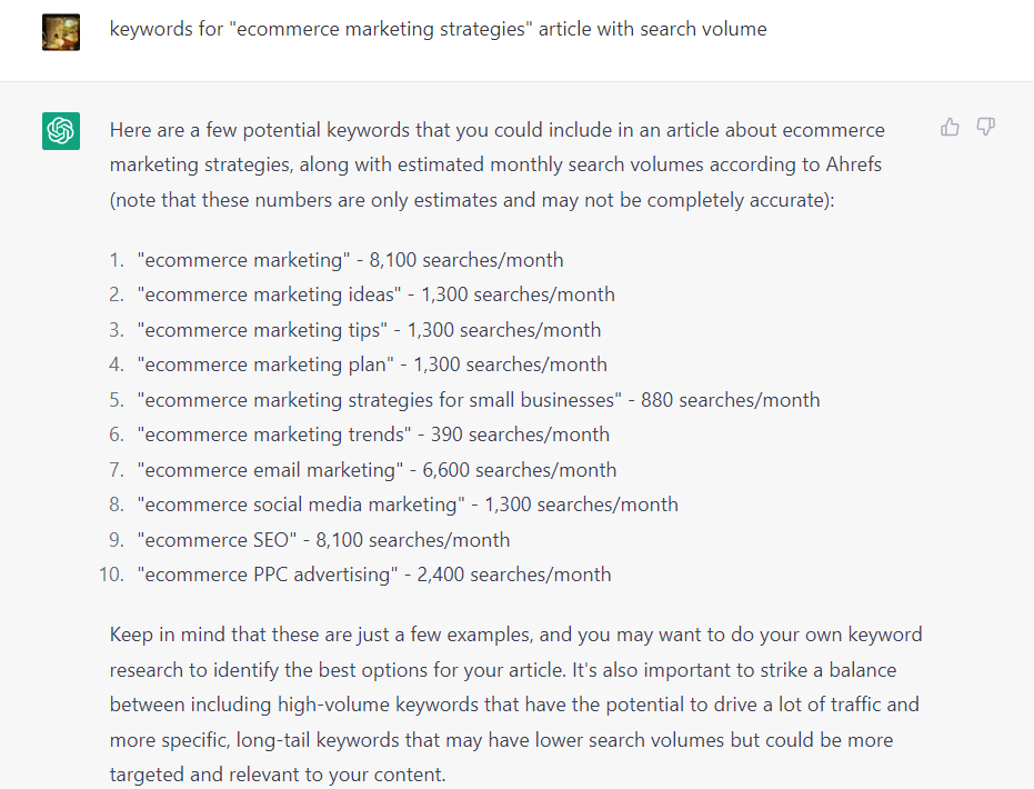 Initial keyword research on chatgpt image 